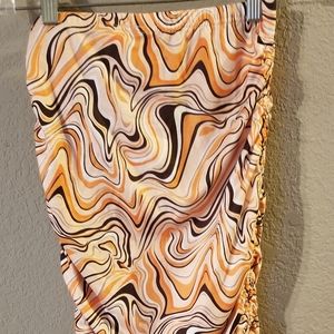 Shein Girls Skirt Ruching on Sides Peach/Brown/White Print Size 11-12Y